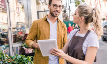 A female worker delivering excellent customer service