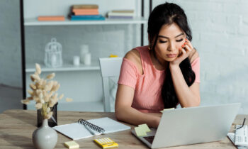 A young woman participating in an online focus group with Respondent