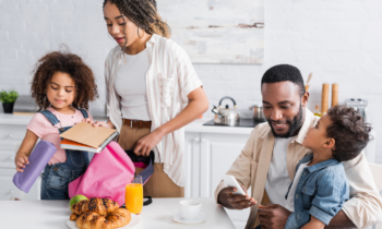 African american mother and daughter packing backpack before school for blog post jobs during school hours