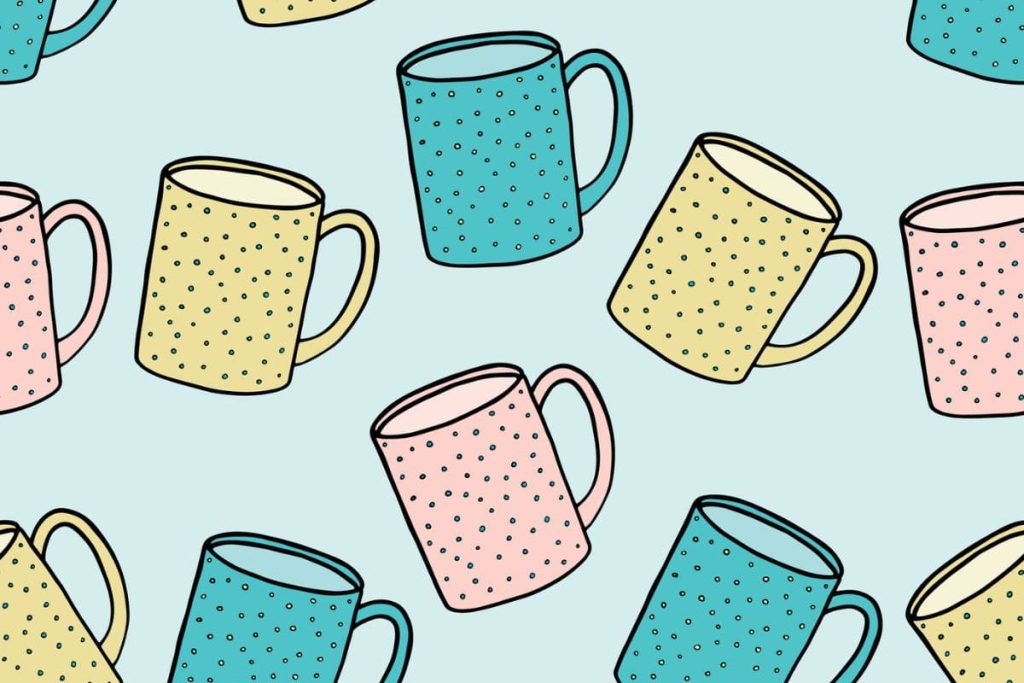 A flat graphic with a variety of coffee mug designs.