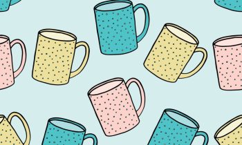 A flat graphic with a variety of coffee mug designs.