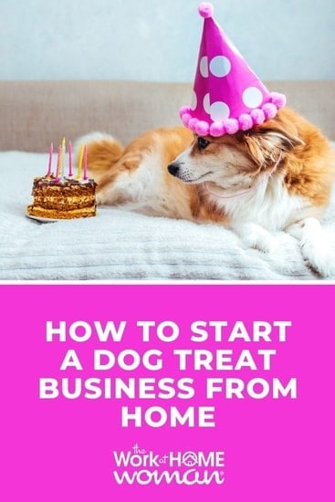 Dog wearing birthday hat in front of homemade dog treat.