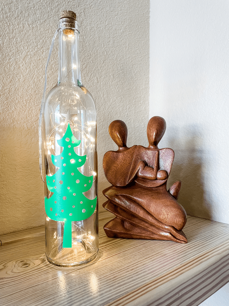 Lighted Christmas Tree Bottle Made with a Cricut Machine